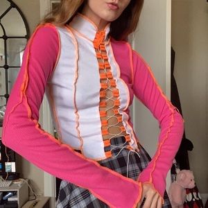 Pink Lace Up Modern Longsleeve Top